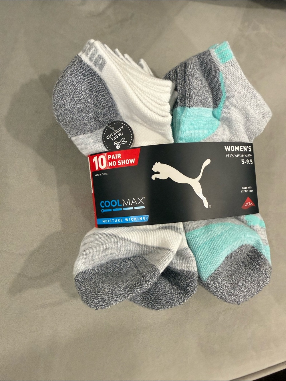 Puma Women's No-Show Athletic Socks Pack - White, Gray, Mint Green